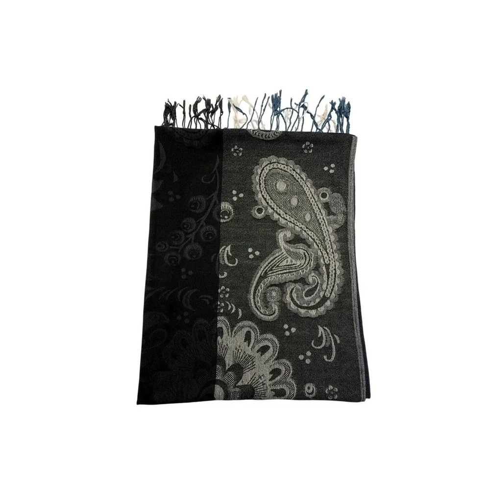 West Loop Scarf Fringe Paisley Floral Long Blue‎ Grey Black Pashmina Wrap